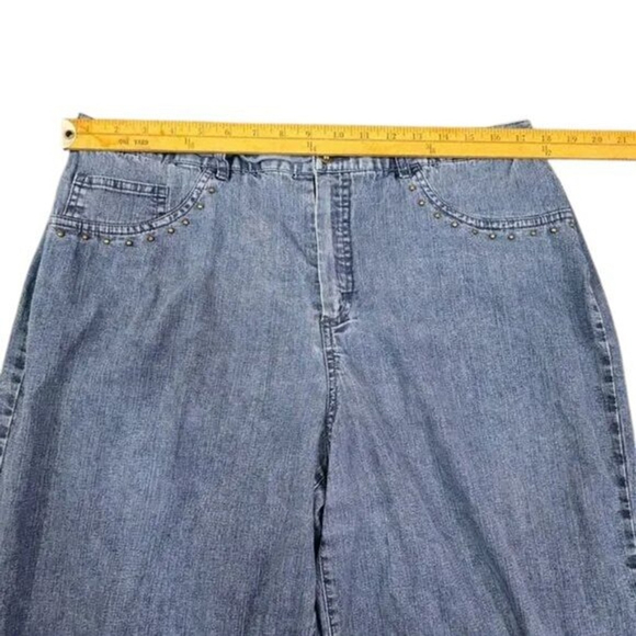 Alfred Dunner Jeans Women’s 16 High Rise Blue Studded Straight Leg Denim - Picture 8 of 12